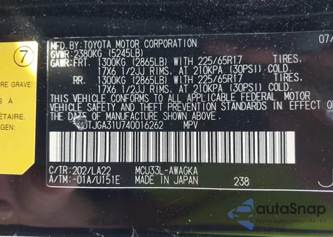 2004 Lexus Rx 330 from USA, damaged, VIN JTJGA31U740016262